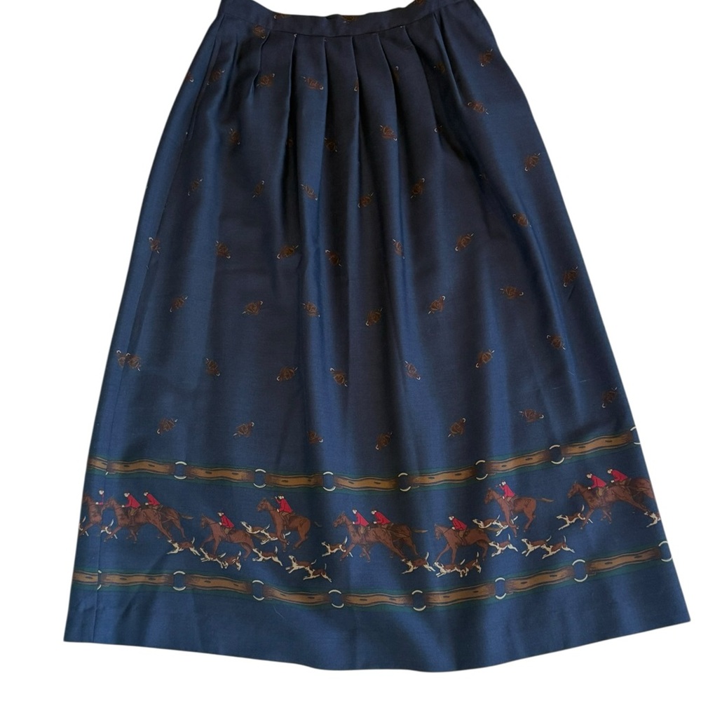 Vintage Horse Print Pleated Midi Skirt Size 10 Equestrian Style